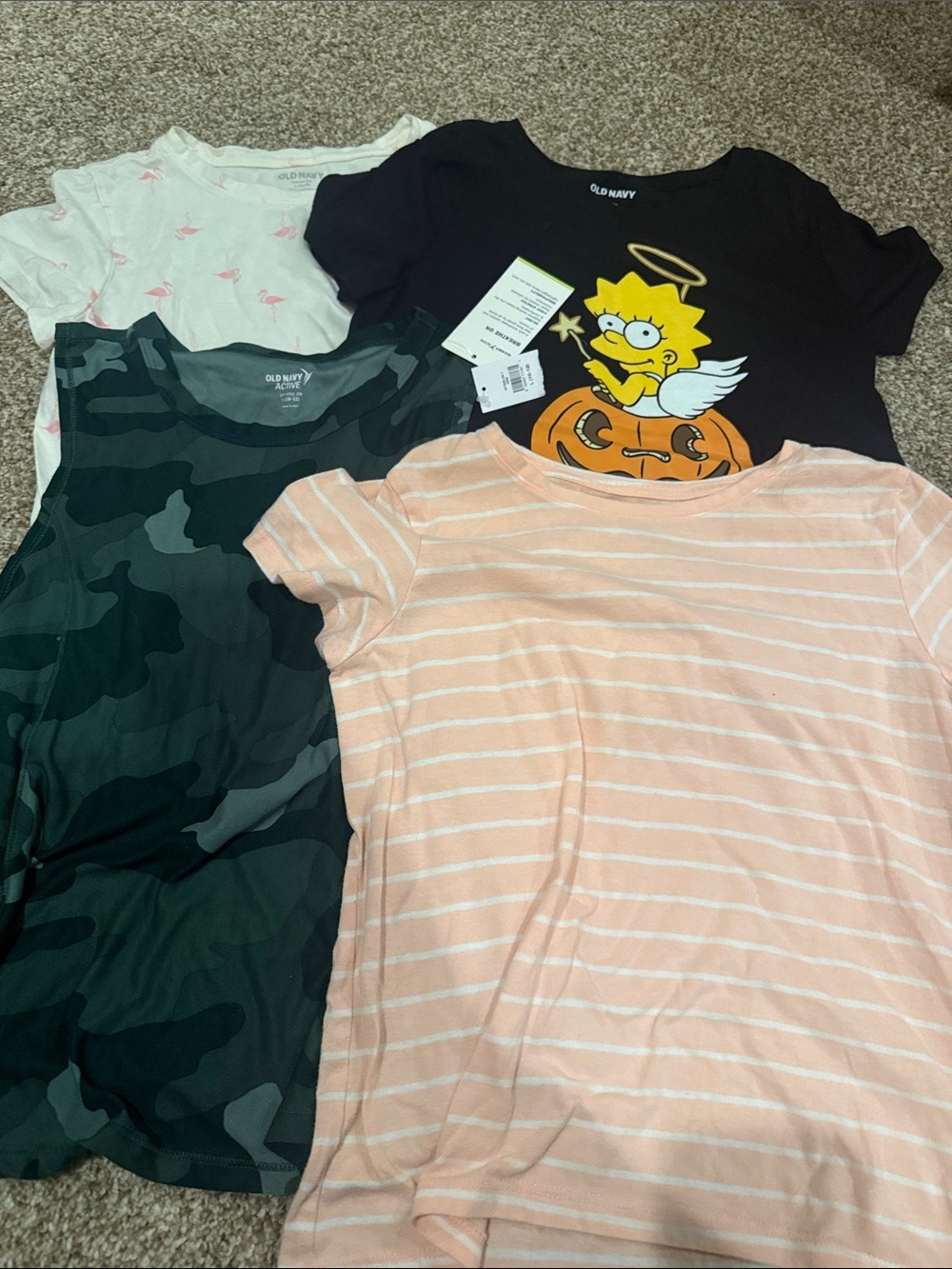 Old Navy Kids Mixed top Set - Pink Stripe, Black, Camo, White